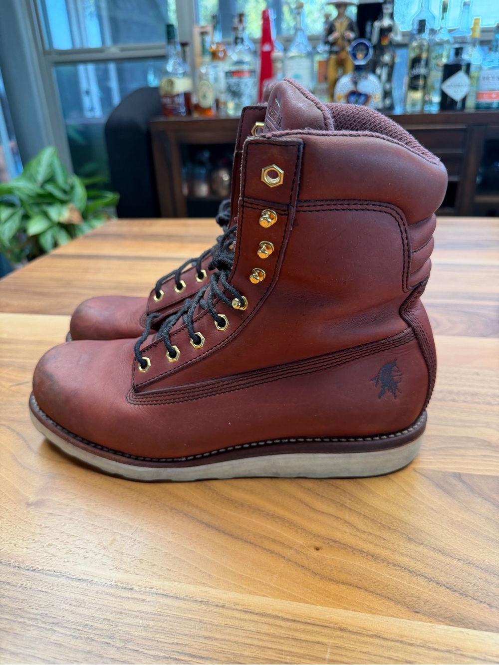 Chippewa Red-Brown Leather Lace-Up Work Boots